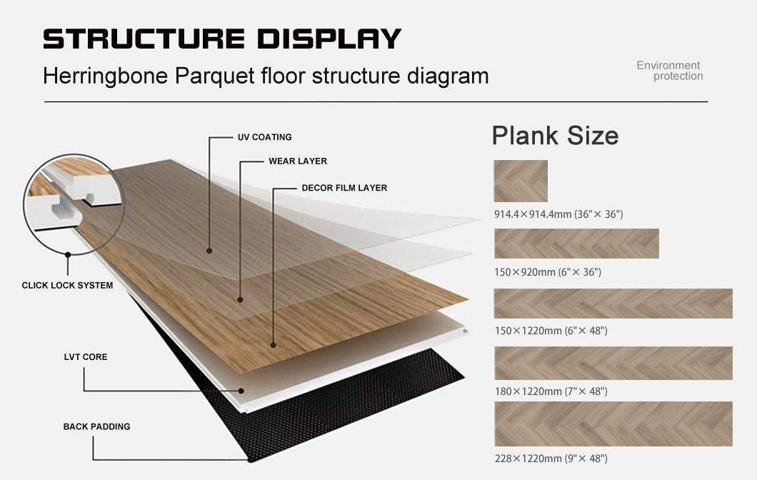 Anti-Corrosion Lvt PVC Vinyl Herringbone Parquet Spc Flooring for Sports Hall, Dance Room, Badminton Room